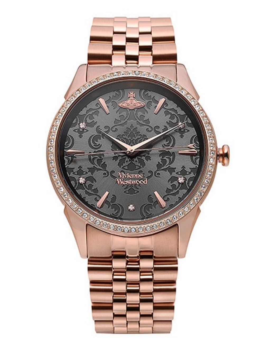 New Vivienne Westwood Wallace Rose Gold Crystal Swiss Watch w Box